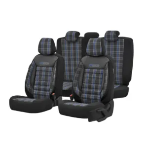 Σετ Καλύμματα Αυτοκινήτου Otom GTI Sports Design Universal Βαμβακερό Ύφασμα και Δερματίνη Εμπρός και Πίσω 11 Τεμαχίων Μαύρο - Μπλέ