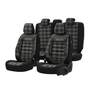Σετ Καλύμματα Αυτοκινήτου Otom GTI Sports Design Universal Βαμβακερό Ύφασμα και Δερματίνη Εμπρός και Πίσω 11 Τεμαχίων Μαύρο - Πράσινο