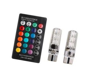 Led λάμπες τύπου Τ10 με 6 led RGB - με εναλλαγή χρώματος + τηλεχειριστήριο - 1τμχ.